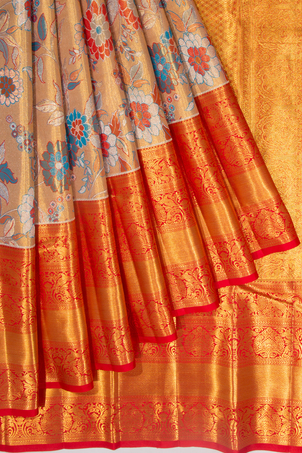 Kanchipuram Silk Tissue Jaal Gold Saree
