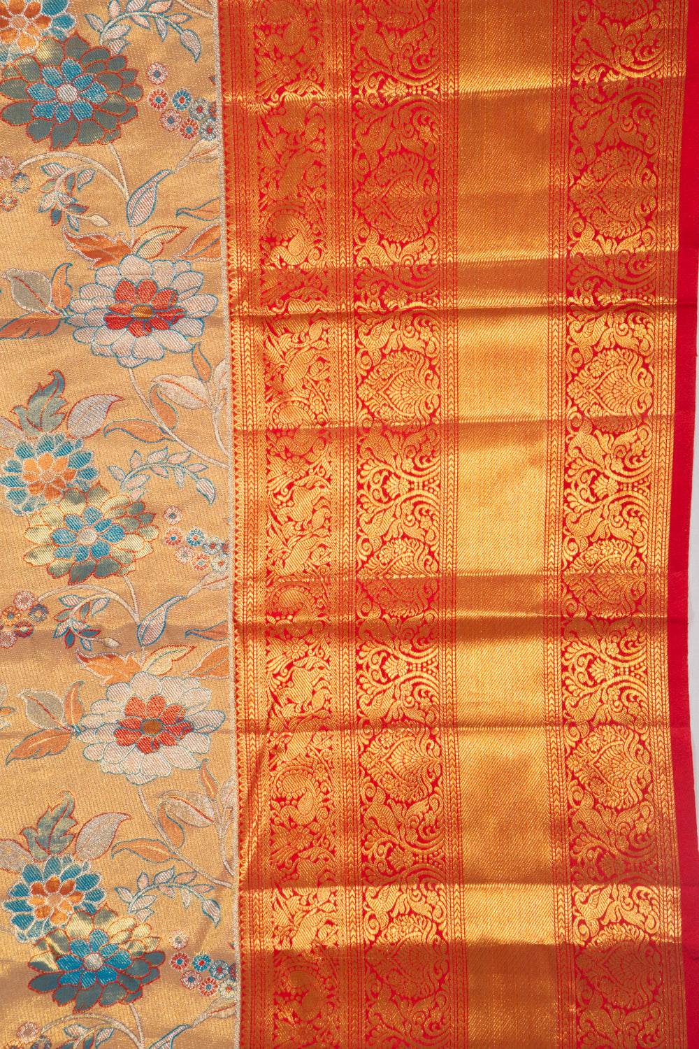 Kanchipuram Silk Tissue Jaal Gold Saree