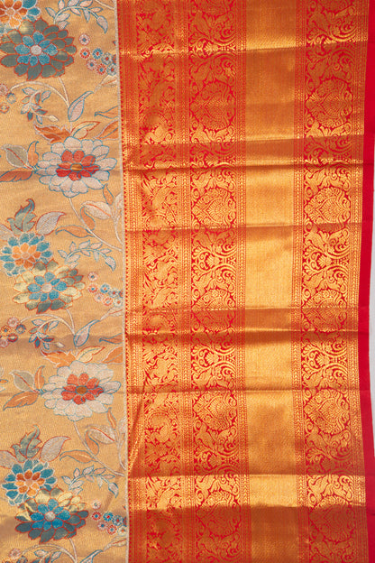 Kanchipuram Silk Tissue Jaal Gold Saree