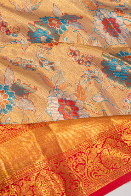 Kanchipuram Silk Tissue Jaal Gold Saree
