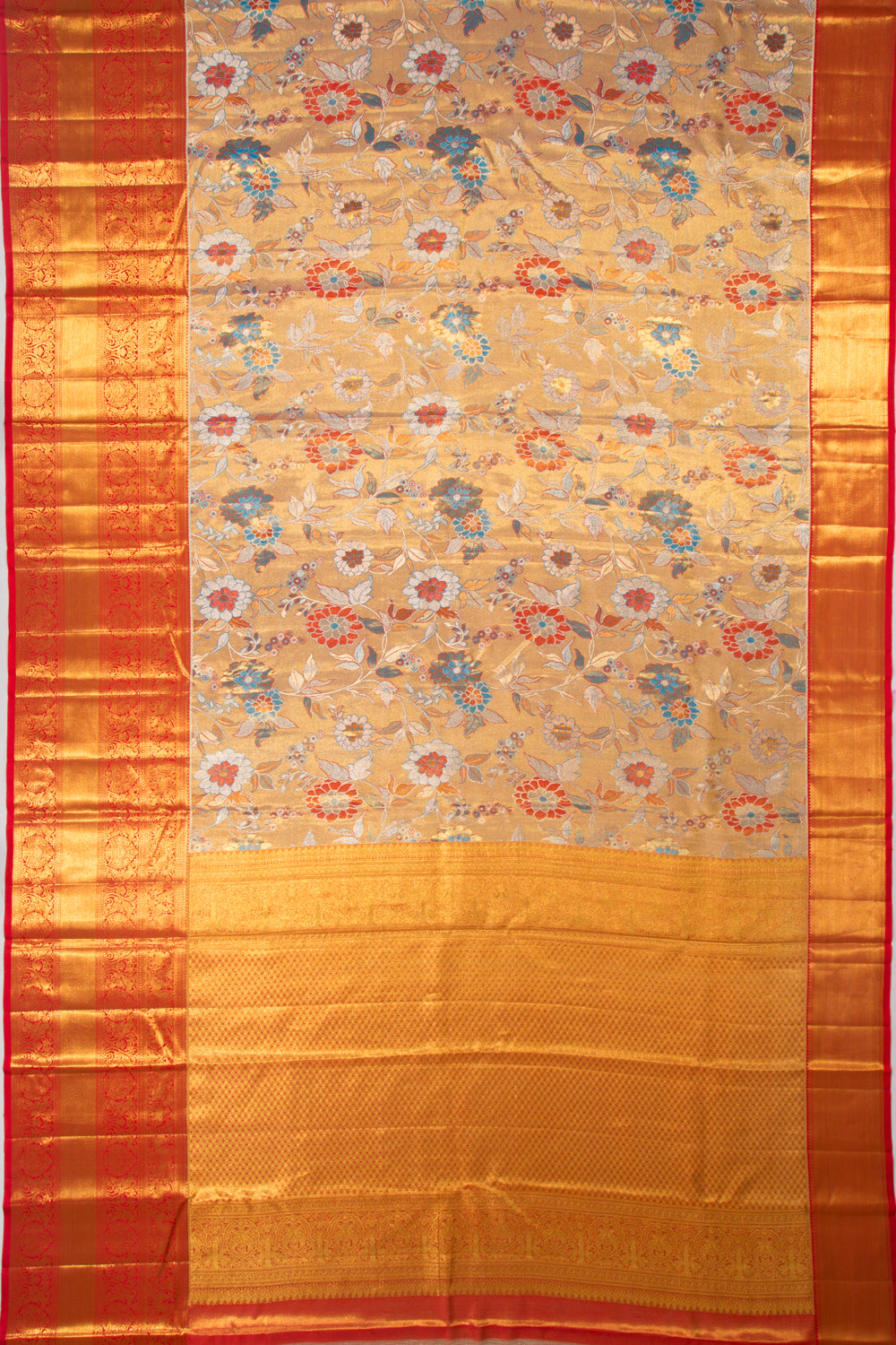 Kanchipuram Silk Tissue Jaal Gold Saree