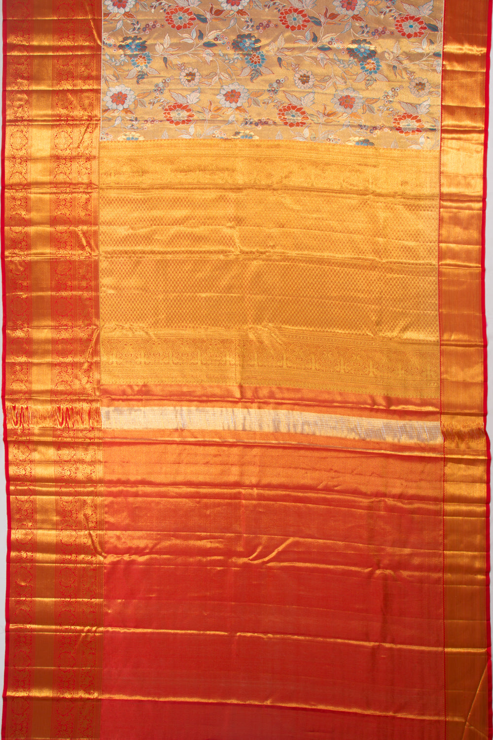 Kanchipuram Silk Tissue Jaal Gold Saree