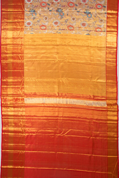 Kanchipuram Silk Tissue Jaal Gold Saree