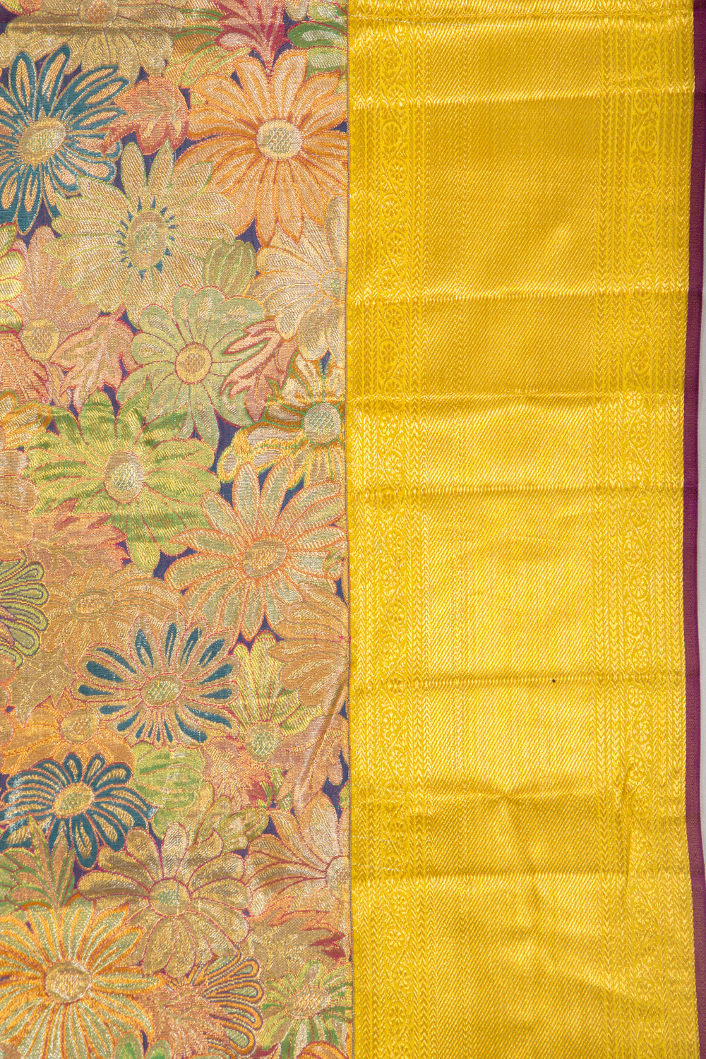 Kanchipuram Silk Tissue Brocade Multicolour Saree