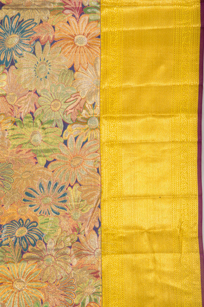 Kanchipuram Silk Tissue Brocade Multicolour Saree