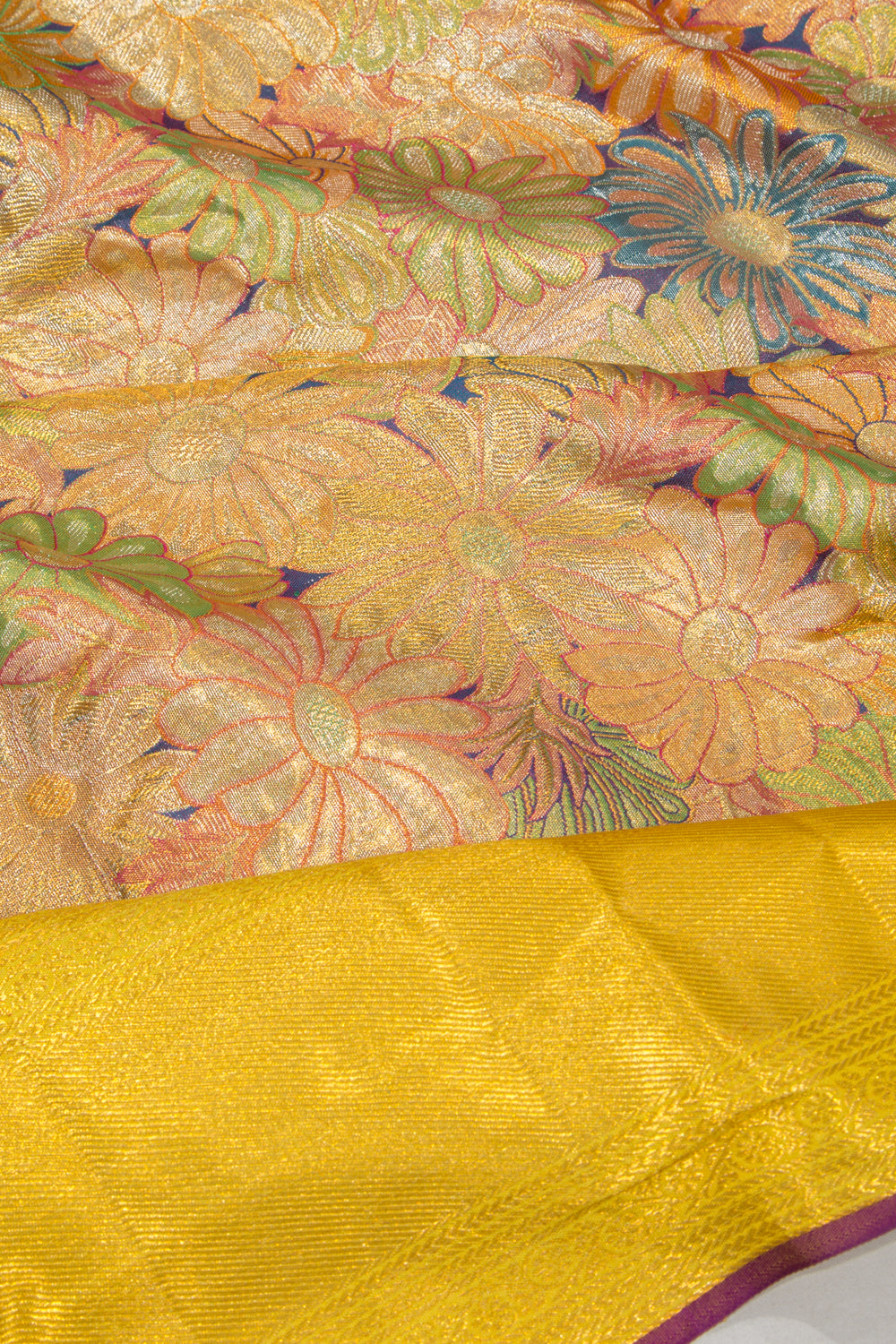 Kanchipuram Silk Tissue Brocade Multicolour Saree
