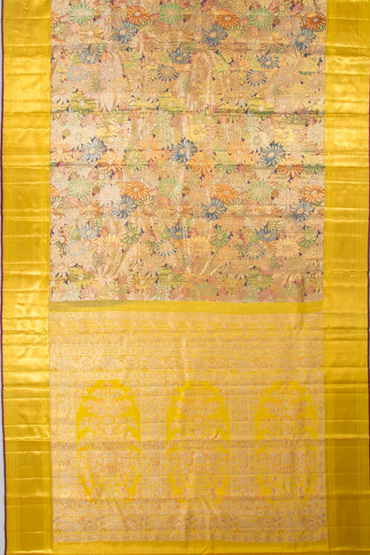 Kanchipuram Silk Tissue Brocade Multicolour Saree
