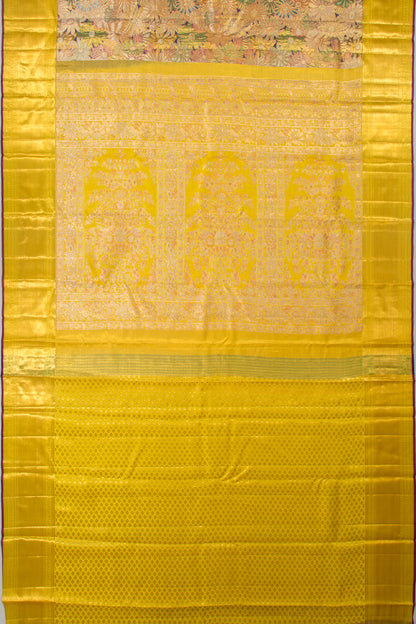 Kanchipuram Silk Tissue Brocade Multicolour Saree