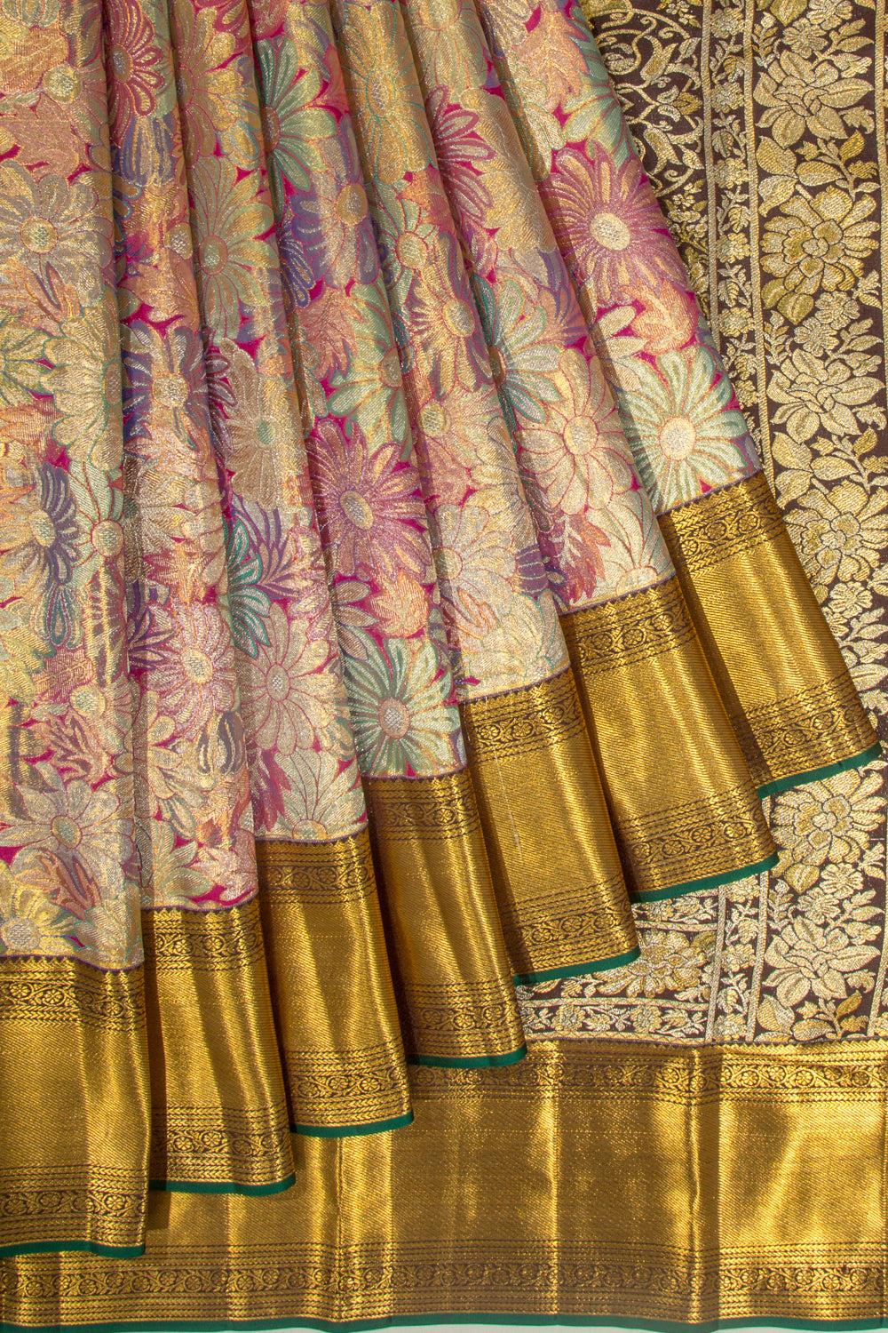 Kanchipuram Silk Tissue Brocade Multicolour Saree