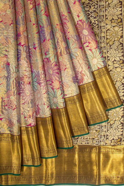 Kanchipuram Silk Tissue Brocade Multicolour Saree