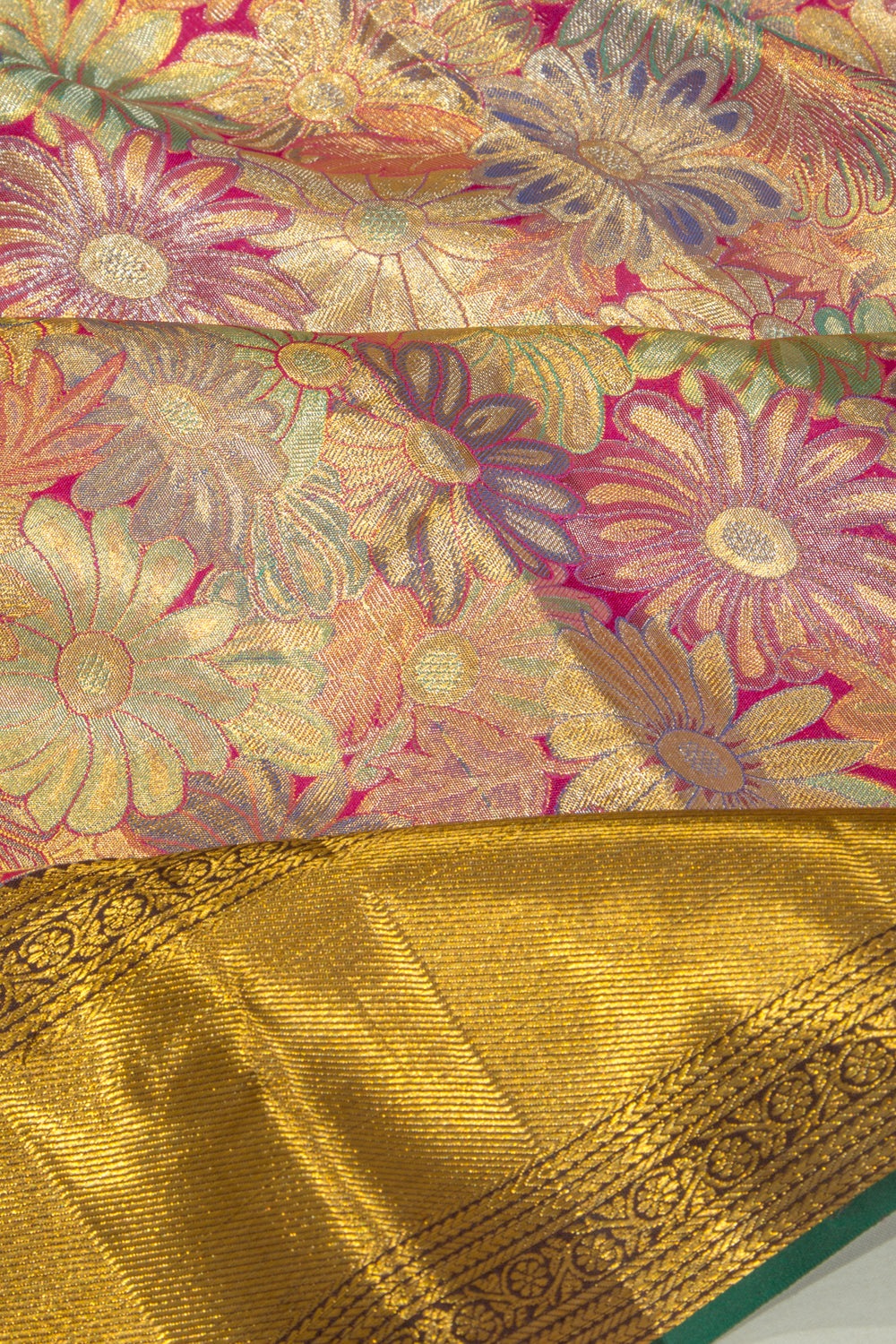 Kanchipuram Silk Tissue Brocade Multicolour Saree