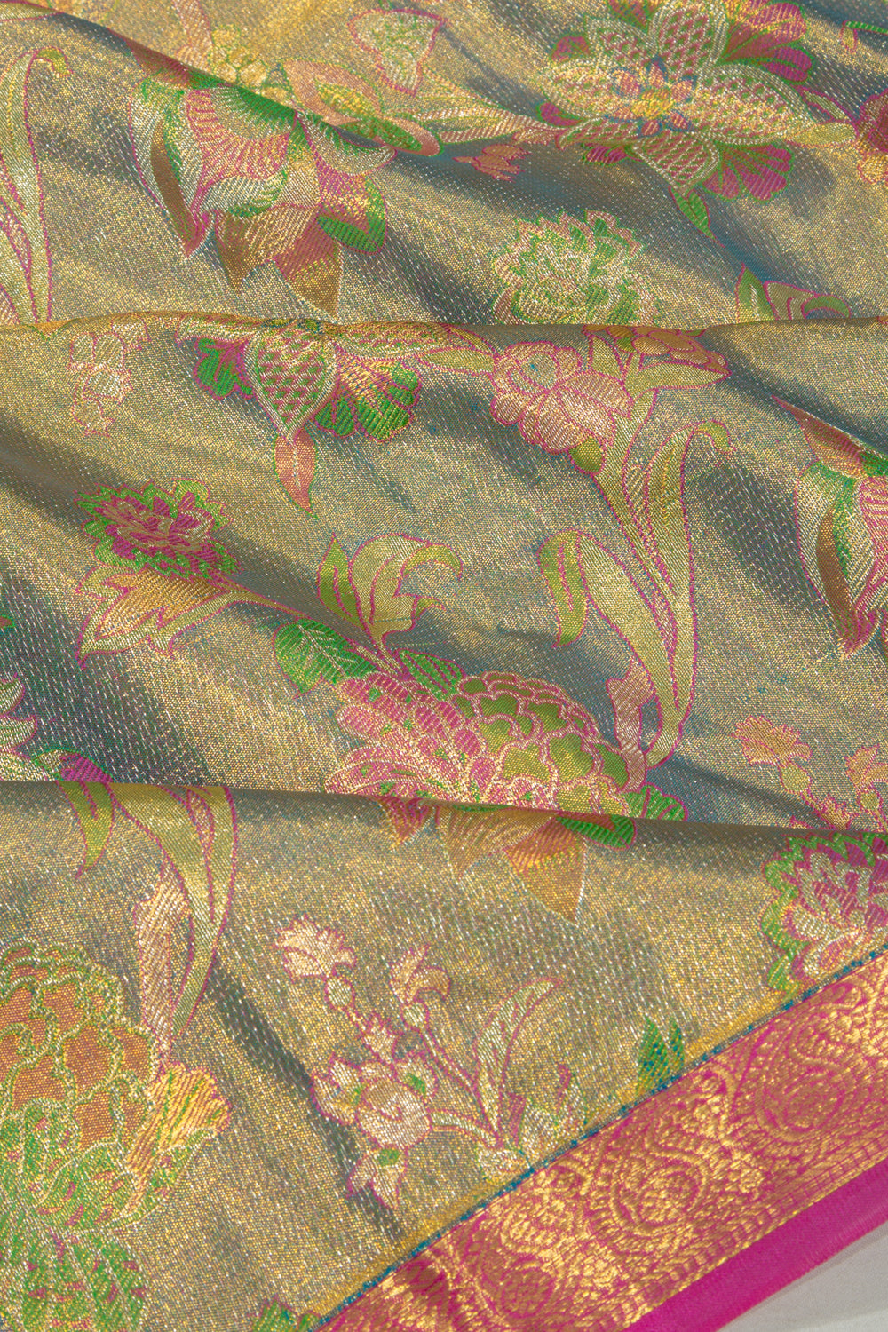 Kanchipuram Silk Tissue Brocade Sky Blue Saree