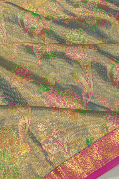 Kanchipuram Silk Tissue Brocade Sky Blue Saree