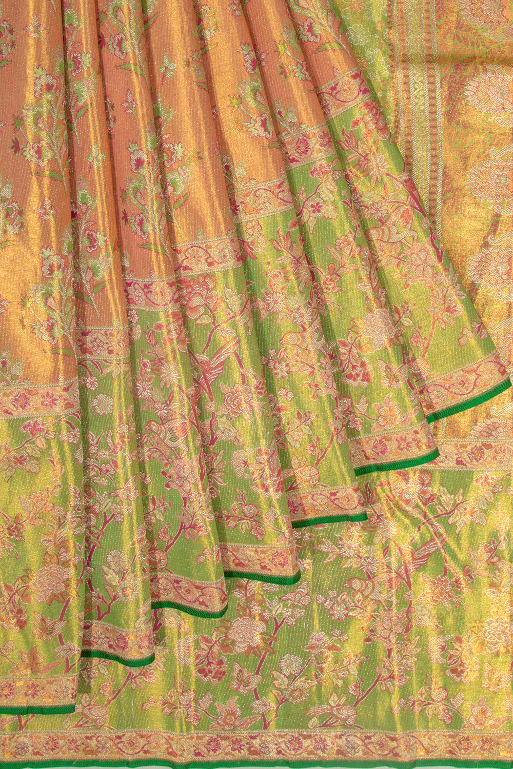 Kanchipuram Silk Tissue Brocade Orange Saree
