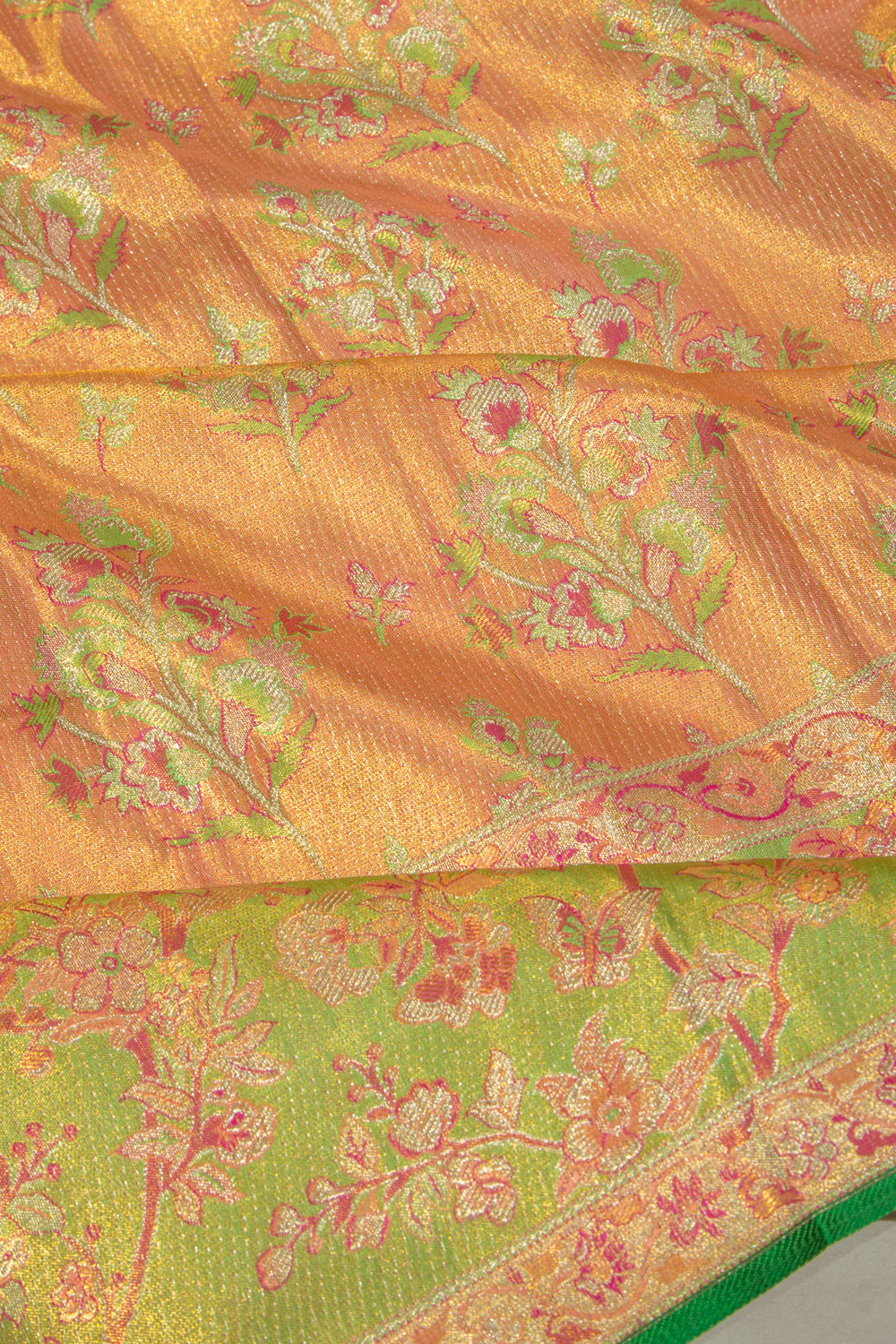Kanchipuram Silk Tissue Brocade Orange Saree