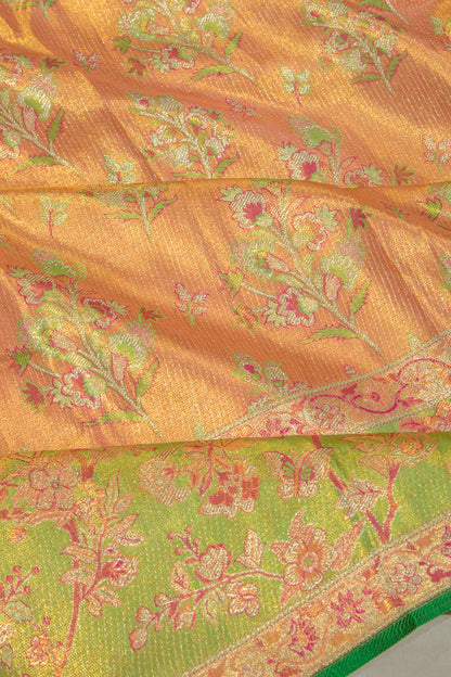 Kanchipuram Silk Tissue Brocade Orange Saree