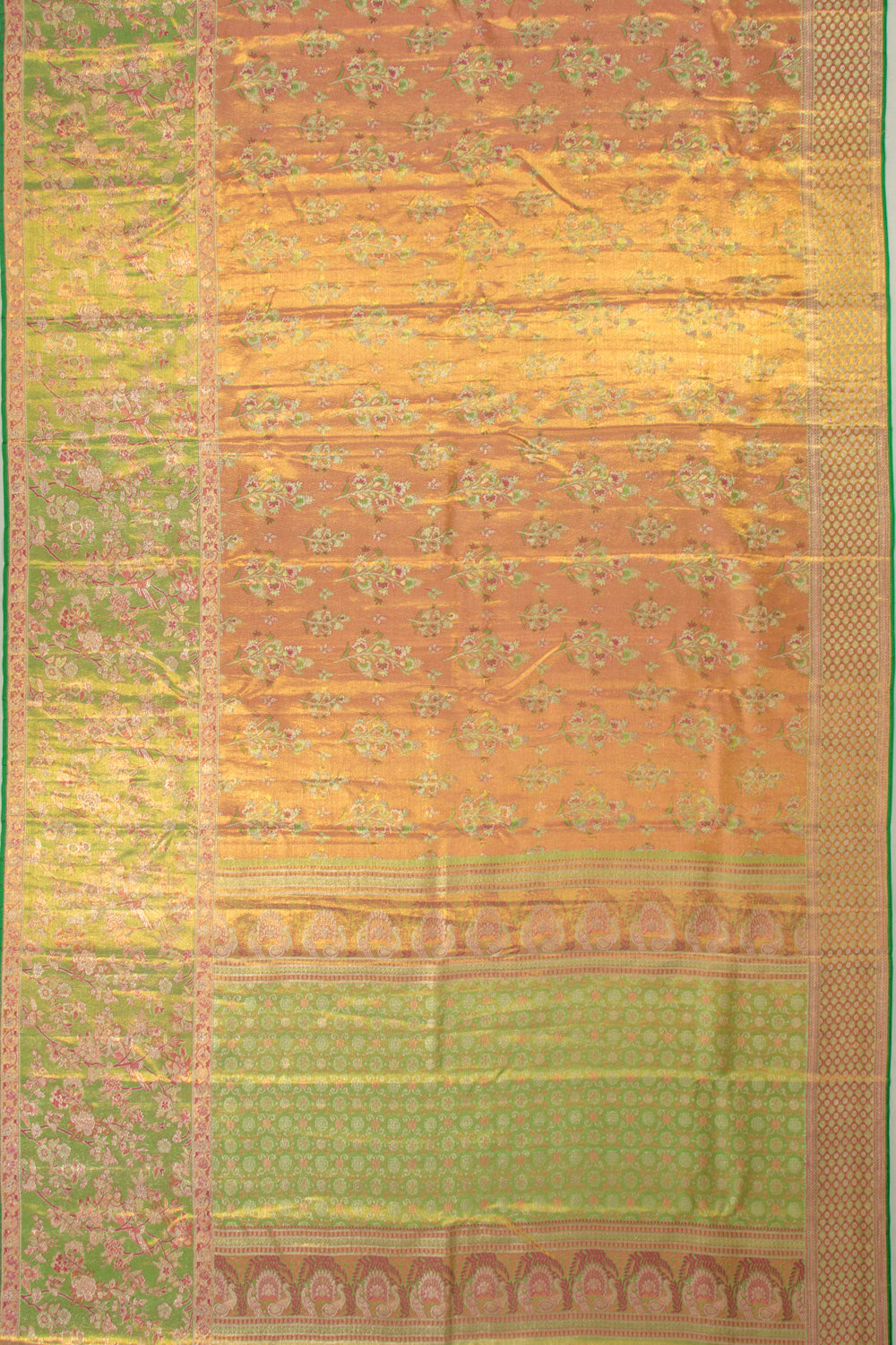 Kanchipuram Silk Tissue Brocade Orange Saree