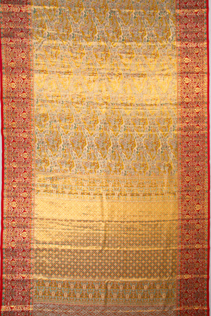 Kanchipuram Silk Tissue Brocade Yellow Saree