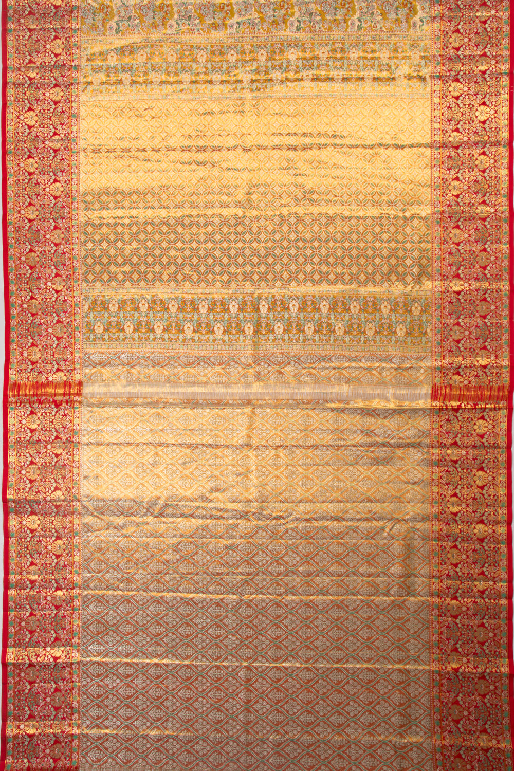 Kanchipuram Silk Tissue Brocade Yellow Saree