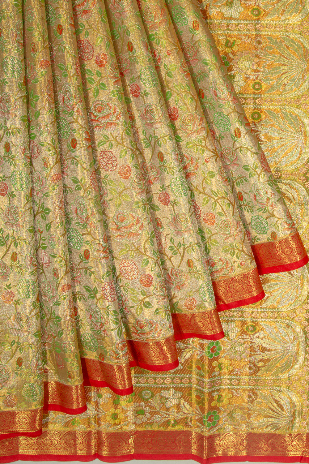 Kanchipuram Silk Tissue Jaal Gold Saree