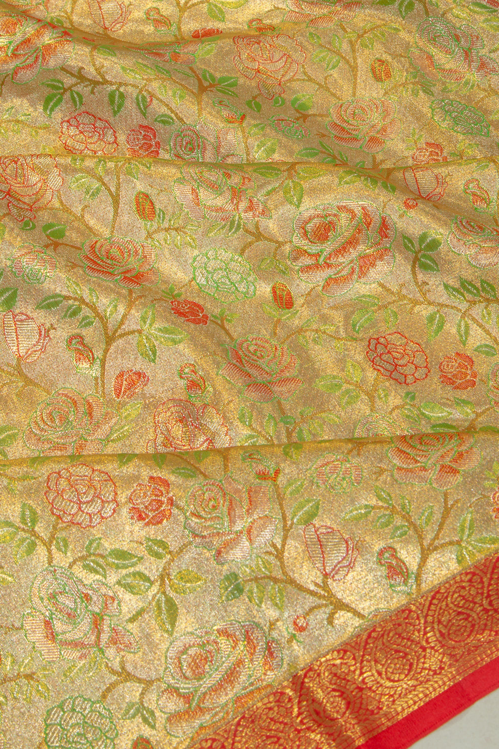 Kanchipuram Silk Tissue Jaal Gold Saree