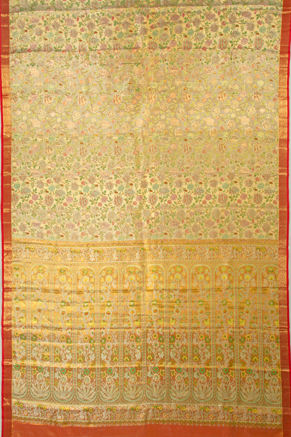Kanchipuram Silk Tissue Jaal Gold Saree