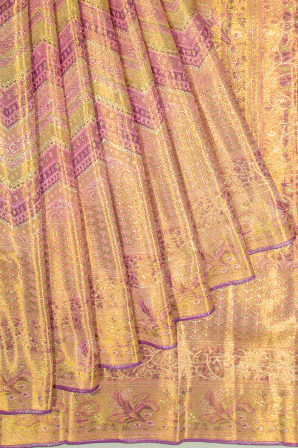 Kanchipuram Silk Tissue Brocade Multicolour Saree
