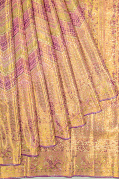 Kanchipuram Silk Tissue Brocade Multicolour Saree