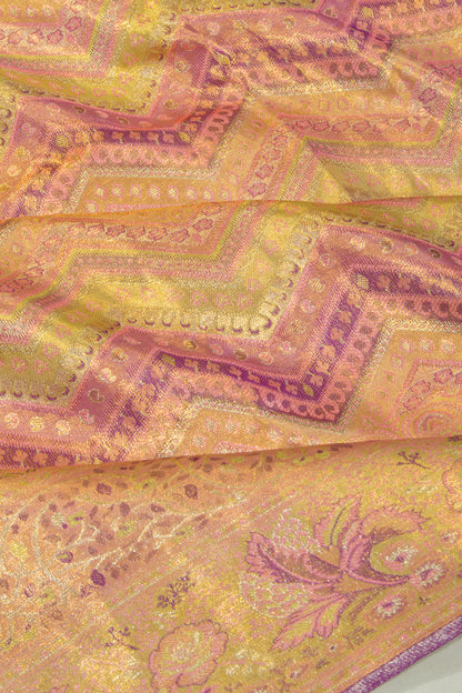 Kanchipuram Silk Tissue Brocade Multicolour Saree