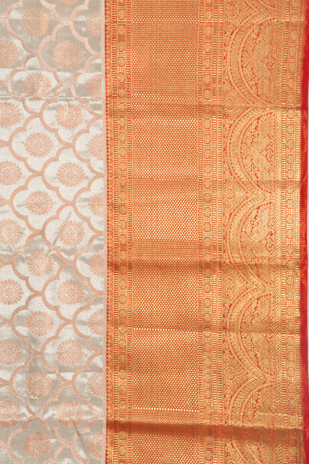 Taranga Kanchi Silk Tissue Brocade Silver Saree