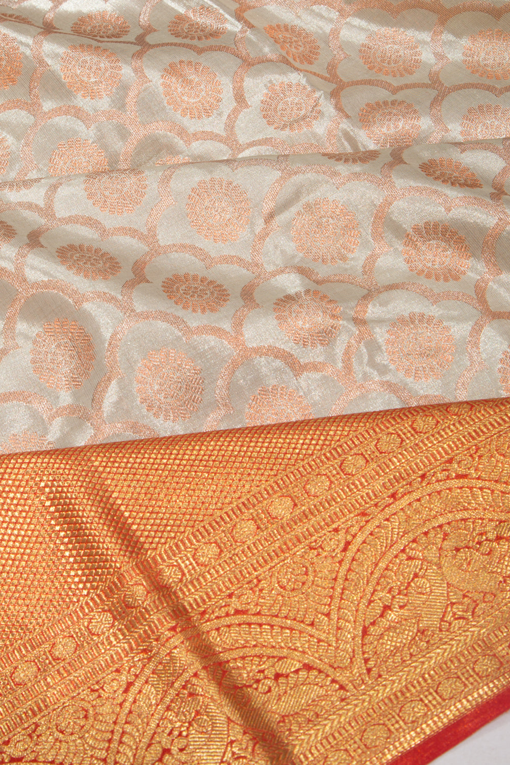 Taranga Kanchi Silk Tissue Brocade Silver Saree