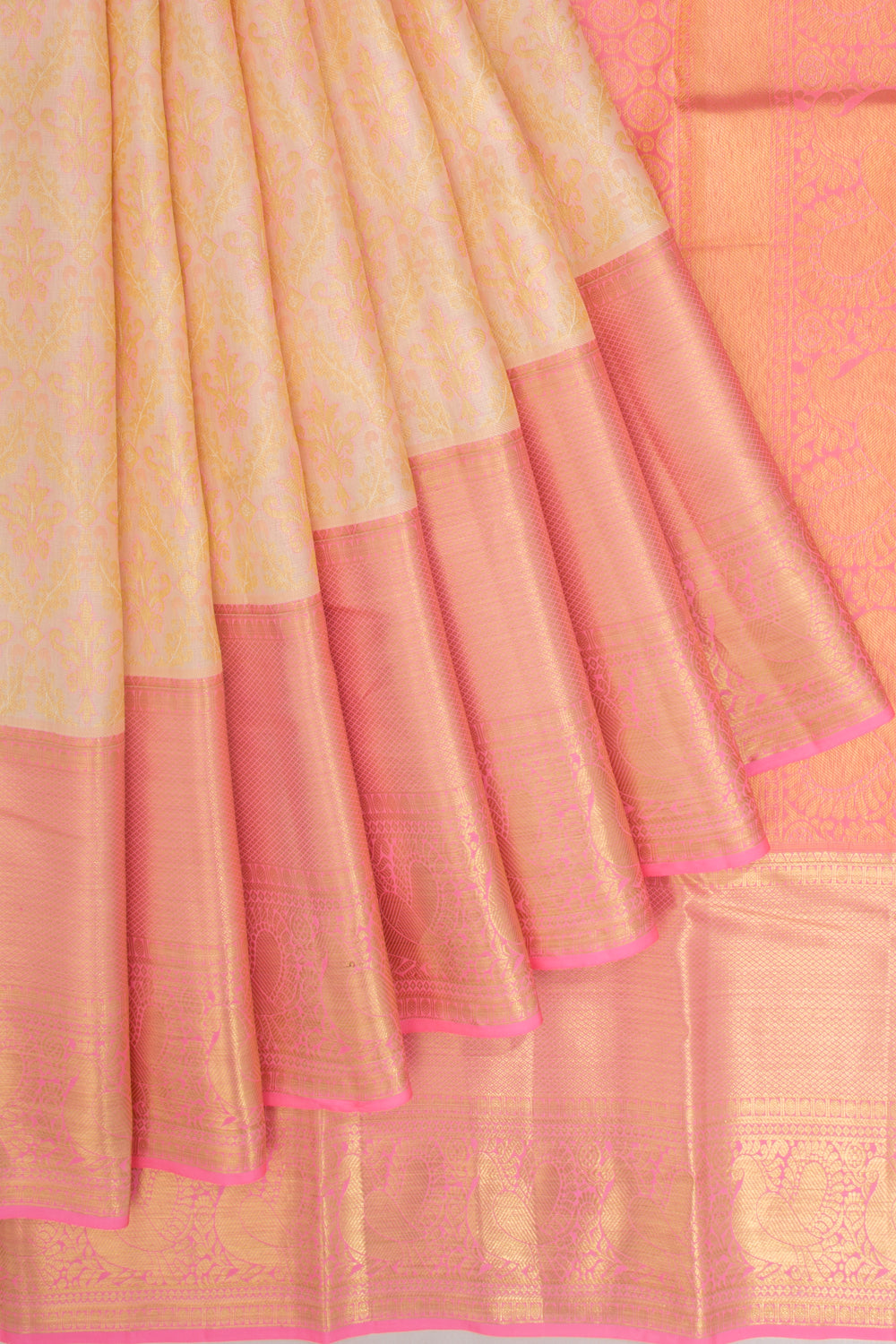 Taranga Kanchi Silk Brocade Cream Saree