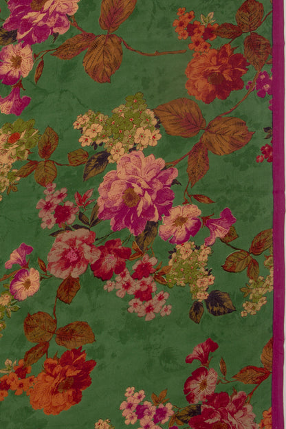Crepe Floral Printed Green Saree