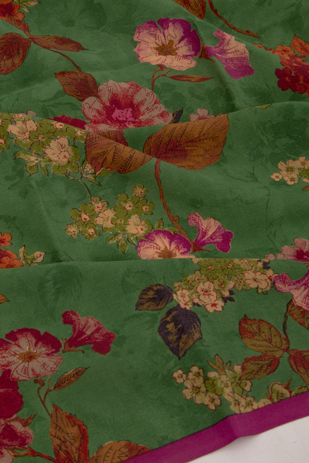 Crepe Floral Printed Green Saree