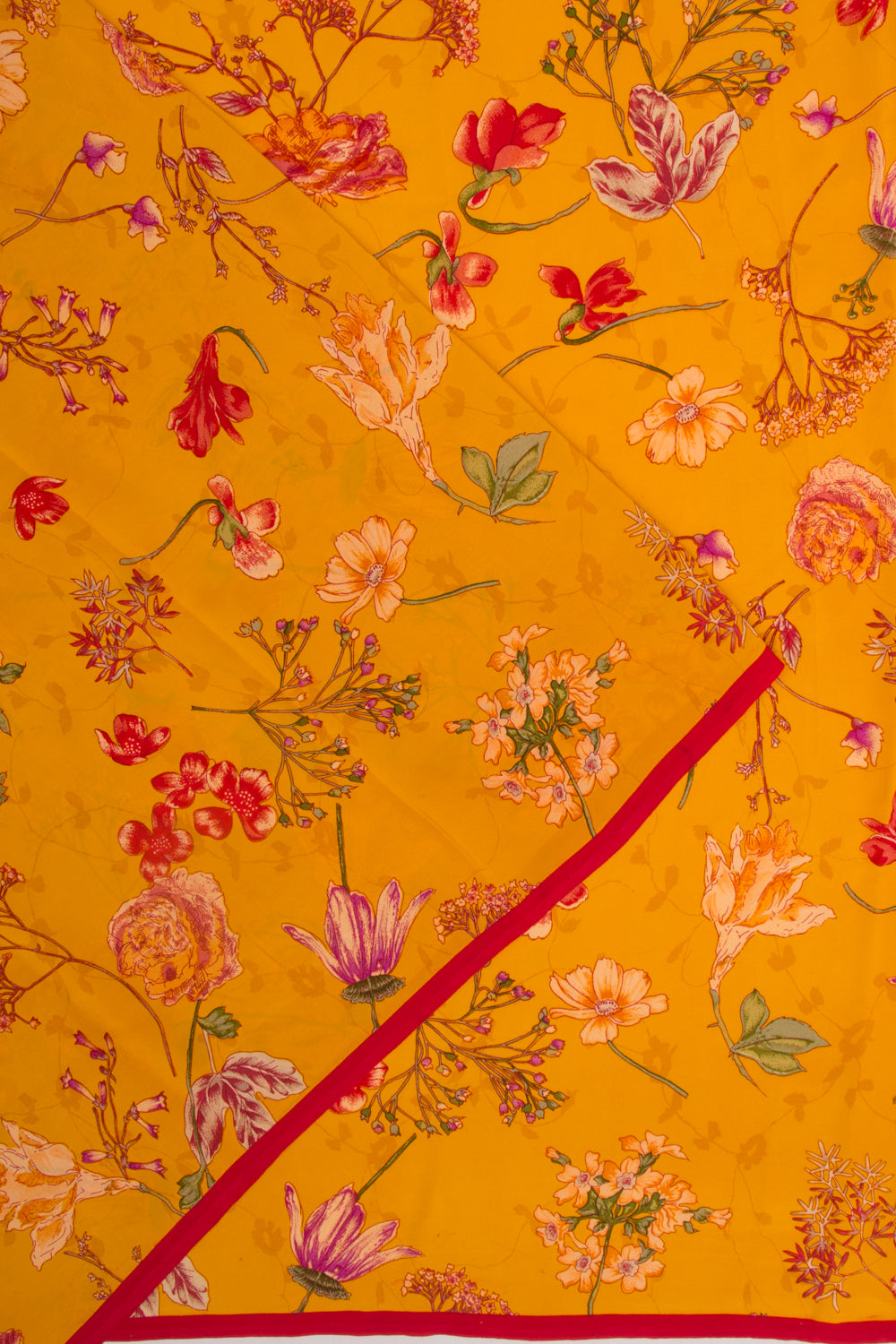 Crepe Floral Printed Yellow Saree