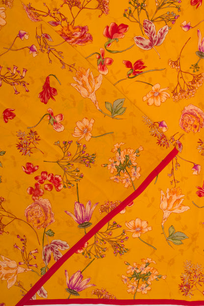 Crepe Floral Printed Yellow Saree