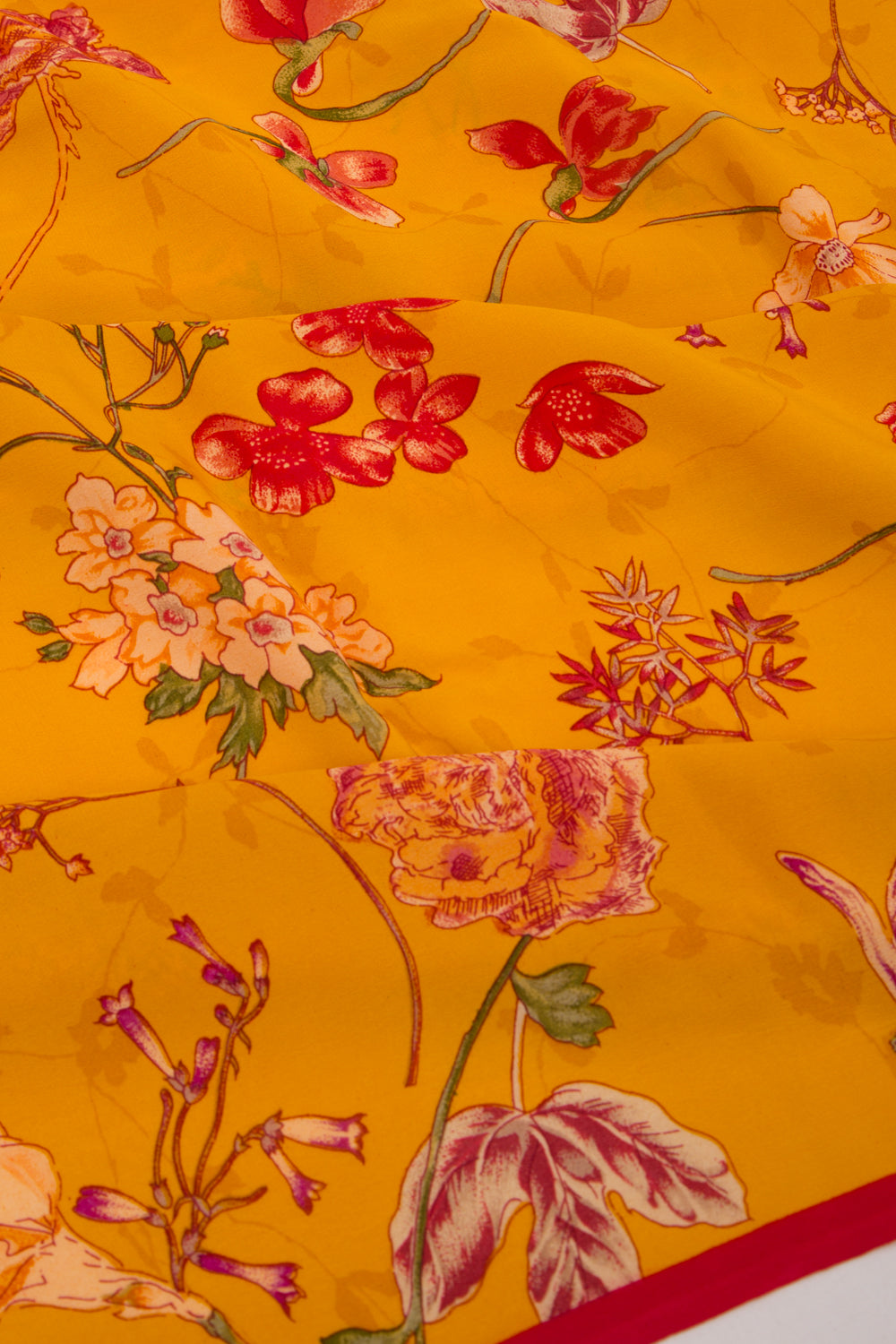 Crepe Floral Printed Yellow Saree