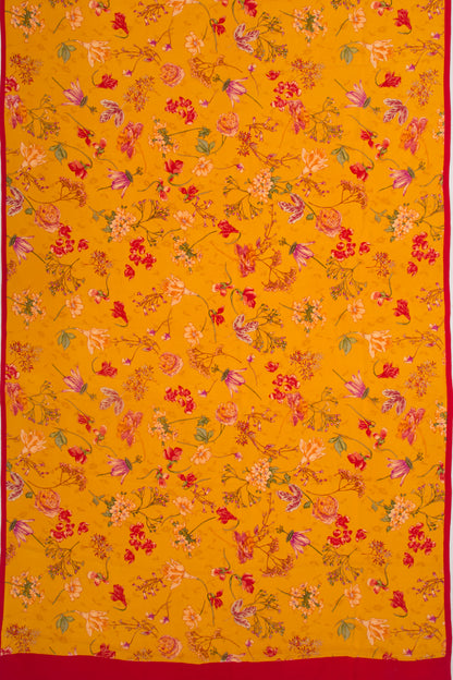 Crepe Floral Printed Yellow Saree