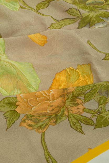 Chiffon Floral Printed Grey Saree