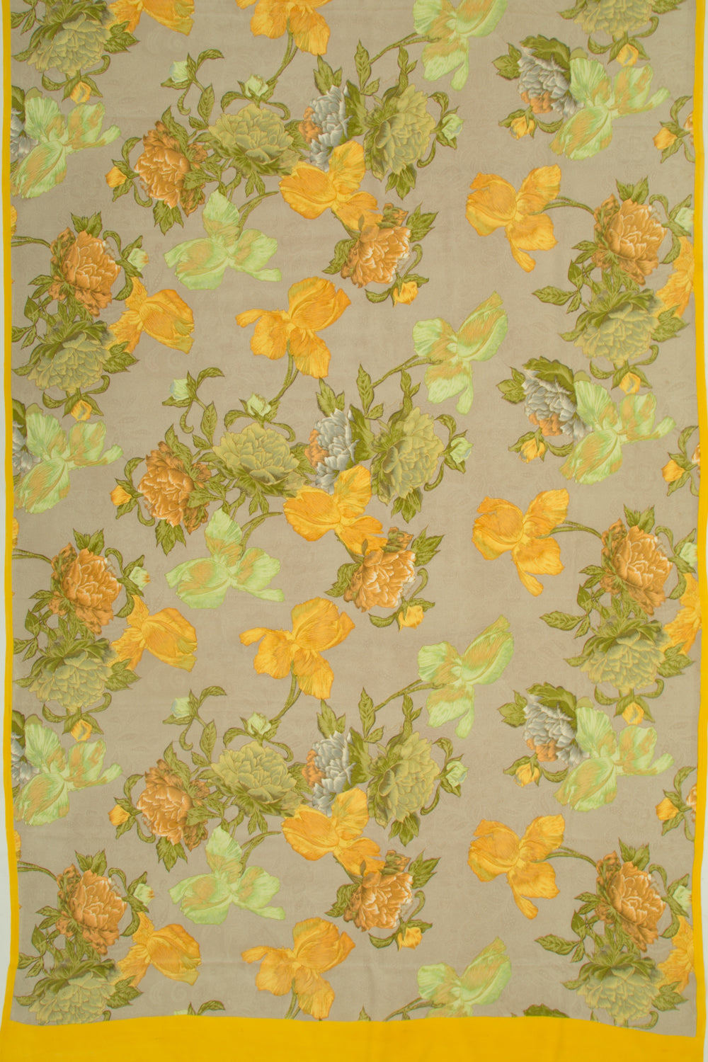 Chiffon Floral Printed Grey Saree