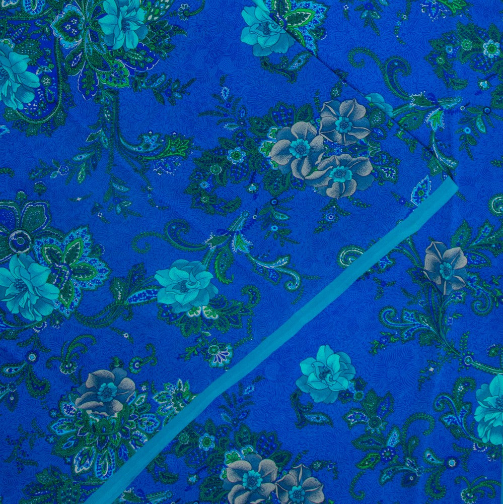 Chiffon Floral Printed Royal Blue Saree