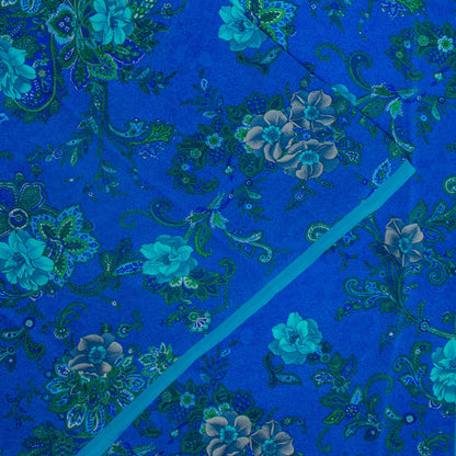 Chiffon Floral Printed Royal Blue Saree
