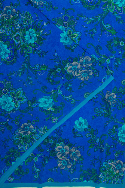 Chiffon Floral Printed Royal Blue Saree