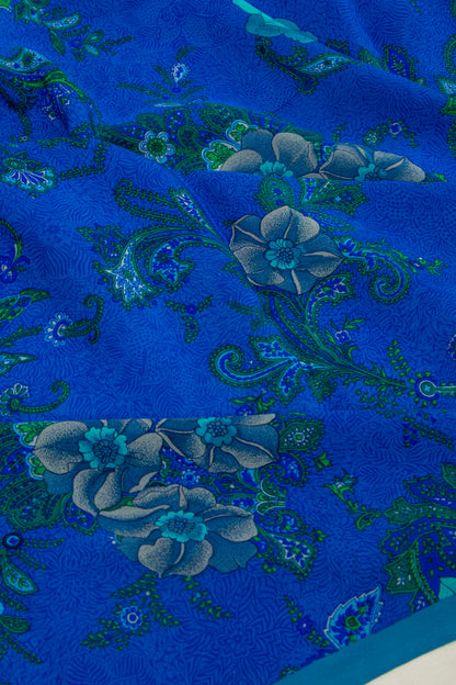 Chiffon Floral Printed Royal Blue Saree