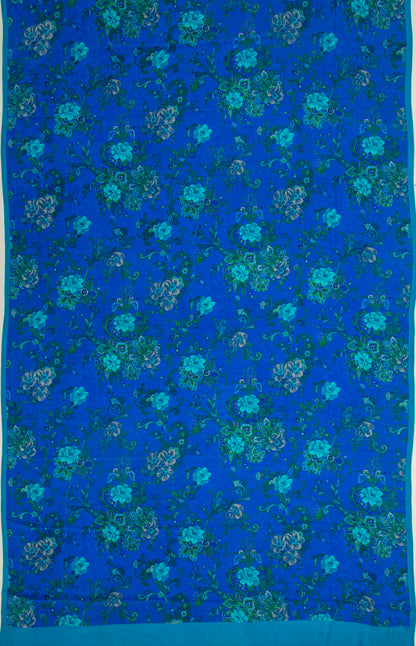 Chiffon Floral Printed Royal Blue Saree