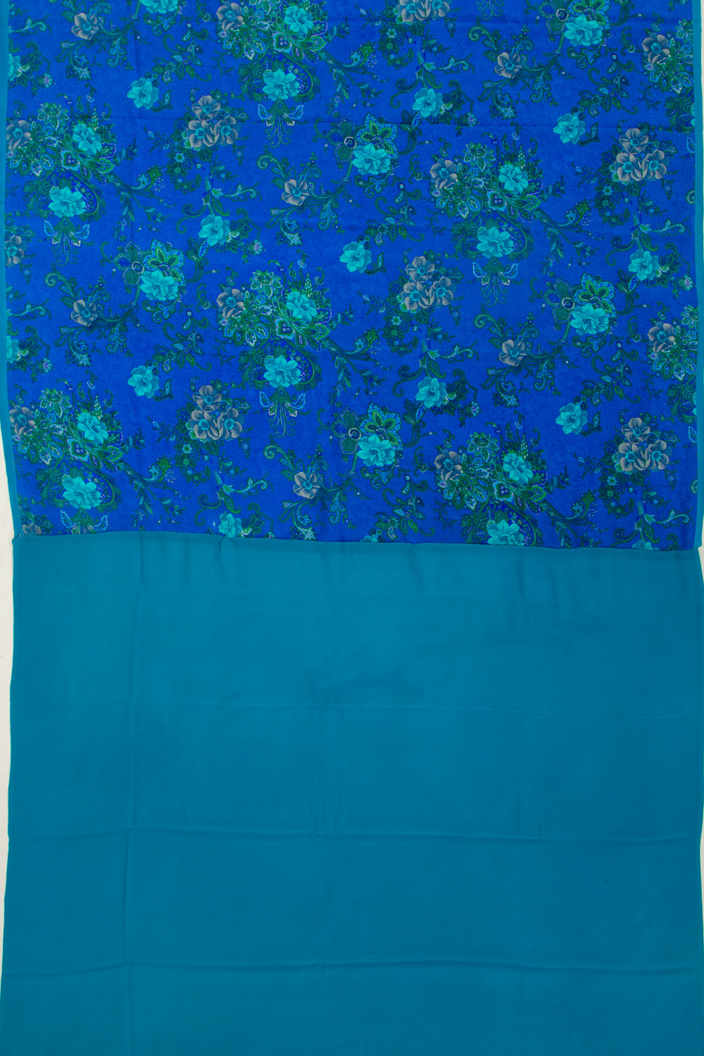 Chiffon Floral Printed Royal Blue Saree