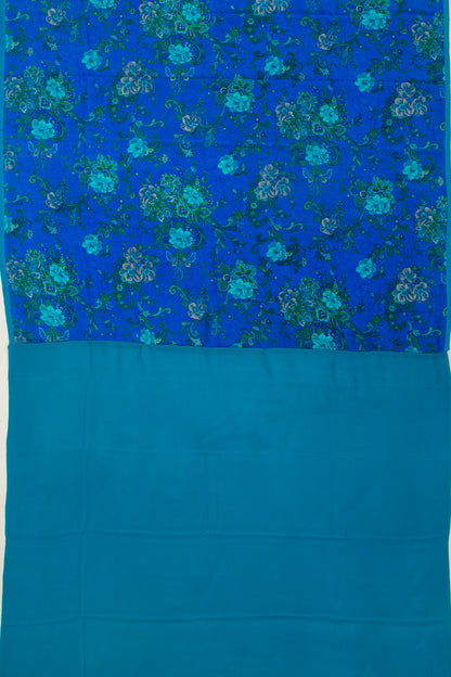 Chiffon Floral Printed Royal Blue Saree