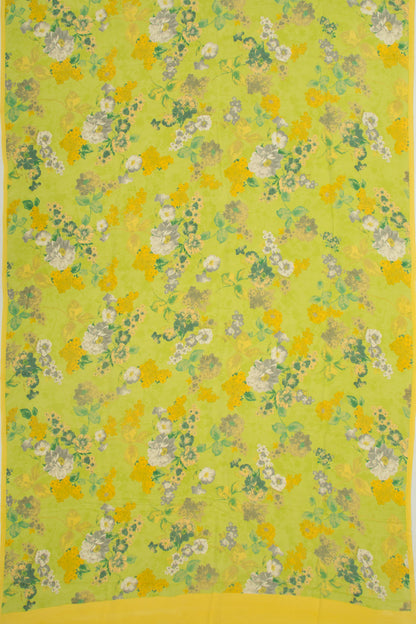 Crepe Floral Printed Green Saree