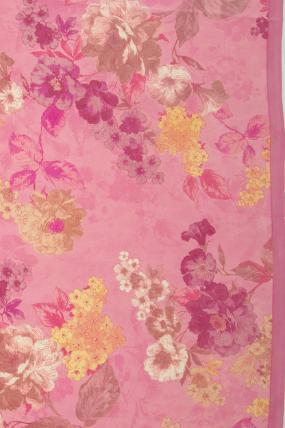 Chiffon Floral Printed Baby Pink Saree
