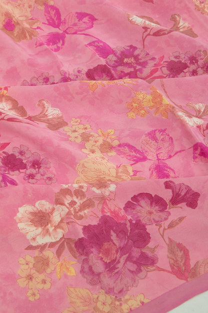 Chiffon Floral Printed Baby Pink Saree